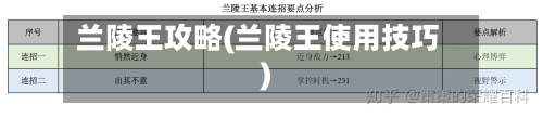 兰陵王攻略(兰陵王使用技巧)-第1张图片