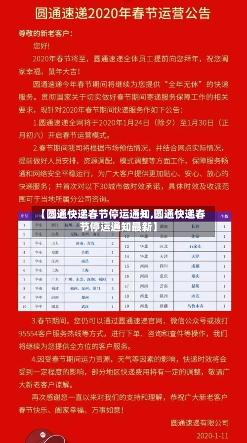 【圆通快递春节停运通知,圆通快递春节停运通知最新】-第1张图片